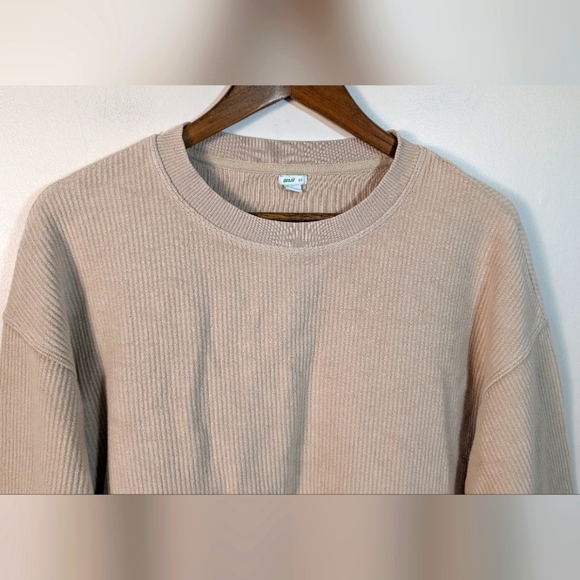 Aerie Tan Oversized Ribbed Cotton Crewneck Pullover Sweatshirt - Picture 2 of 6